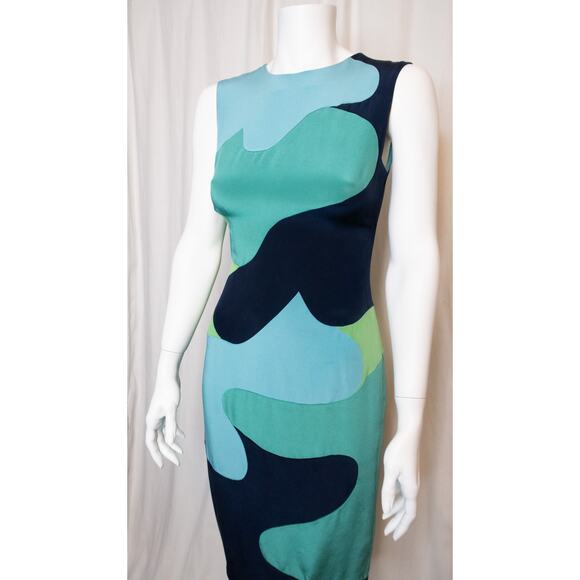 LELA ROSE Groovy Blue Abstract Print 100% Silk Sleeveless Sheath Dress US 2 - Picture 4 of 12